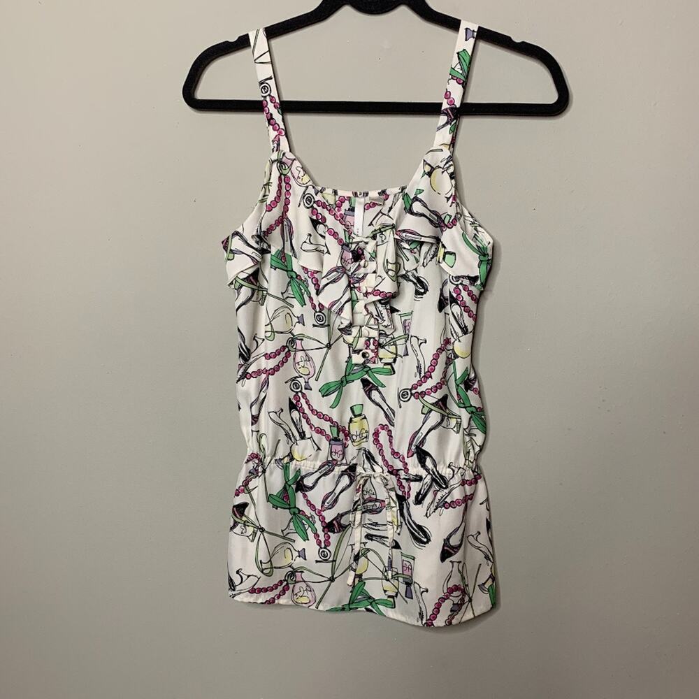 LC Lauren Conrad Printed Ruffle Blouse Size XS